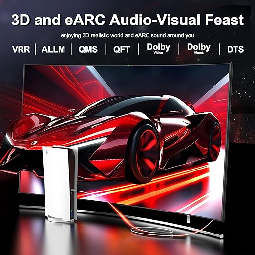 8K Fiber Optic HDMI Cable 23 FT, 8K@60Hz 4K@240Hz, Thin Extra Long HDMI Cable 48Gbps Ultra High Speed, Dynamic HDR, eARC, HDCP 2.2&2.3, 3D, Compatible for PS4/5/Xbox/TV/Laptop/Monitor