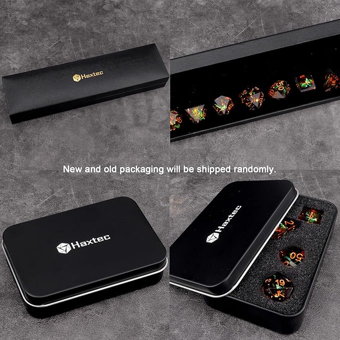 Haxtec Galaxy DND Dice Set Sharp Edge Dice with Dice Case Handmade Yellow Black Resin D&D Dice Set for TTRPGs Compatible with Dungeons and Dragons Gifts