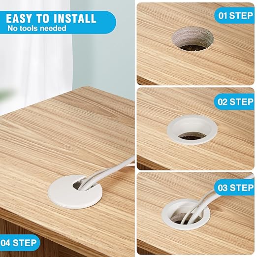 2" White Desk Grommet, JTemgle Plastic Cable Hole Cover Computer Table Cord Wire Organizer Caps Desktop Cord Management for Home Office TV Stands Tabletops, 10 Pieces