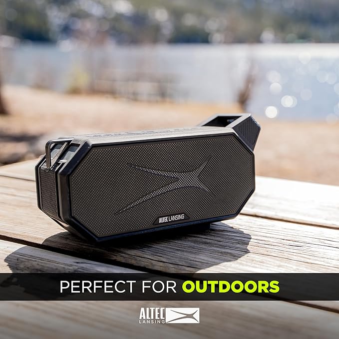 Altec Lansing Portable Bluetooth Speaker HYDRABOOM 2.0, 32W Output Power, 16Hr Playtime, Party Sync, Qi Wireless Charging, Everything-Proof, Voice Assistant Compatible - Black