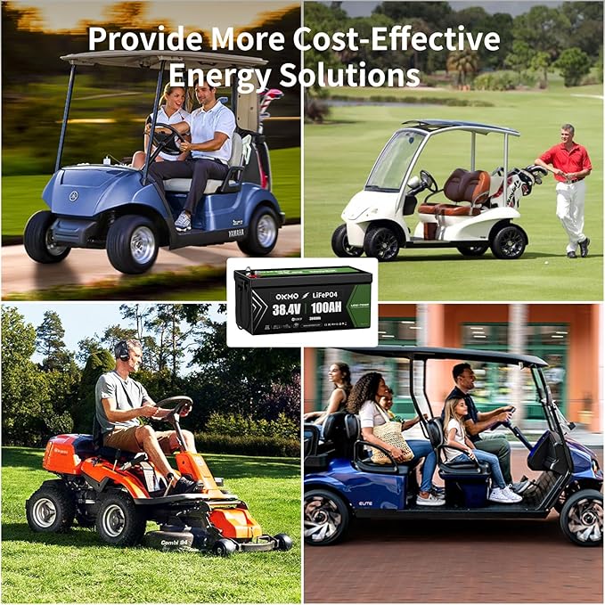 OKMO 36V 100AH Golf Cart Lifepo4 Lithium Battery with 43.8V 22A Charger, Built in 250A Bluetooth BMS, Peak Current 500A(3-5s), Perfect for Golf Cart