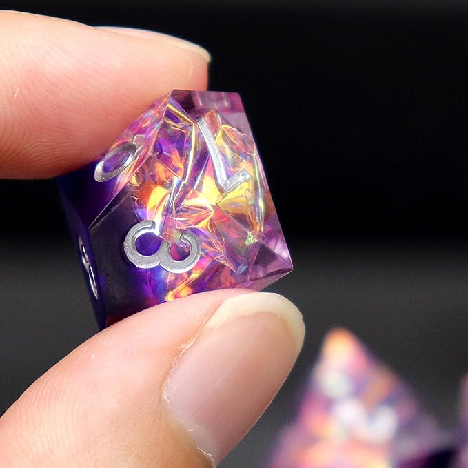 Haxtec DND Dice Set Sharp Edge Resin Dice with Dice Case Purple D&D Polyhedral Dice for TTRPGs Compatible with Dungeons and Dragons DND Gift
