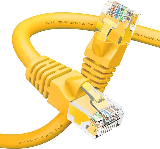 GEARit Cat 6 Ethernet Cable (1-Pack 50 Feet) Cat6 Network Patch, 10Gbps, RJ45, Snagless Cord, Gold-Plated Connectors, Internet for PC, TV, Tablet, Router, Printer, Servers, IT Data Center - Yellow