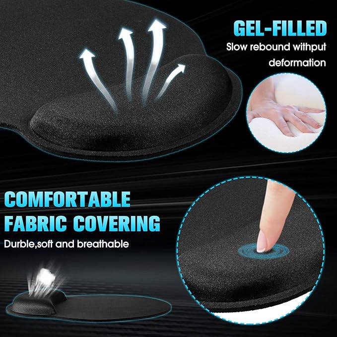 Yunsailing 8 Pack Ergonomic Mouse Pad with Wrist Rest Support Gel Memory Foam Mouse Pad Comfortable Computer Mouse Pad for Laptop Pain Relief Mousepad for Laptop, Computer, Gaming (Solid Black Style)