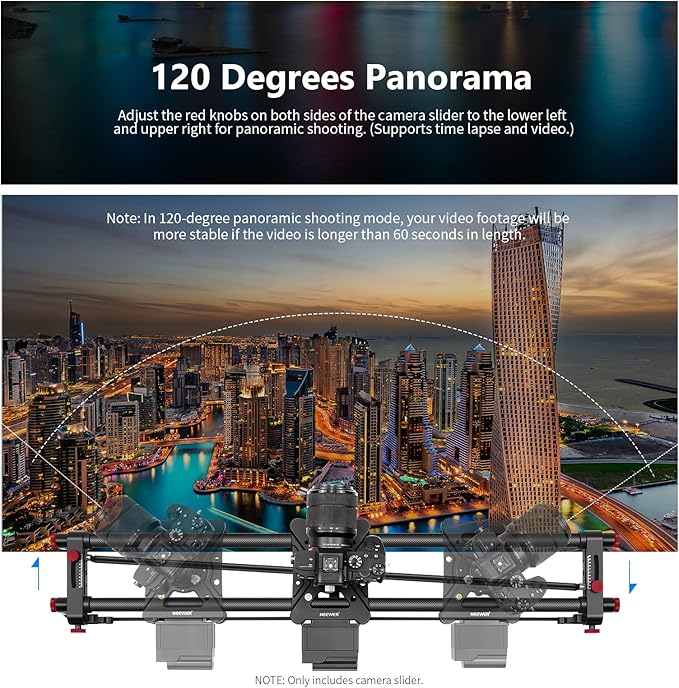 NEEWER 39.4”/100cm Motorized Camera Slider, App Wireless Control Carbon Fiber Dolly Rail Slider, Support Video Mode, Time Lapse Photography, Horizontal, Tracking and 120° Panoramic Shooting (ER1-100)