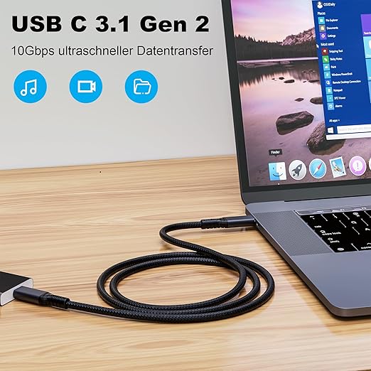10FT USB-C 3.1 Gen 2 Cable 10Gbps Data Transfer, 60Hz Video Output, 4K Display,100W(5A),USB C Video Monitor Cable 100W PD Fast Charging Compatible with Thunderbolt3 MacBook iPhone 15 iPad