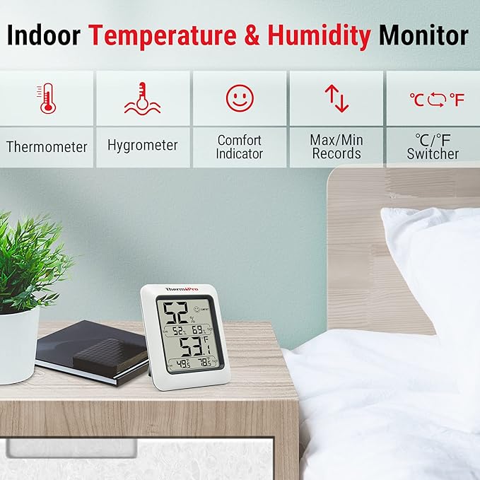 ThermoPro TP50 Digital Hygrometer Indoor Thermometer Room Thermometer and Humidity Gauge with Temperature Humidity Monitor