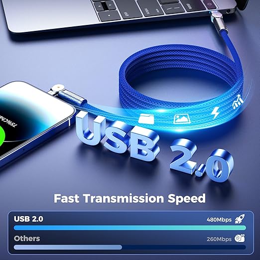 USB C to USB C Cable 10FT 240W, 180°Rotating USB C Cable Braided Type C Charger Cable Fast Charge for iPhone 16/16Pro/16Plus/16ProMax,MacBook Air,iPad Pro,Pixel,Samsung Galaxy S23/S24Ultra-Blue