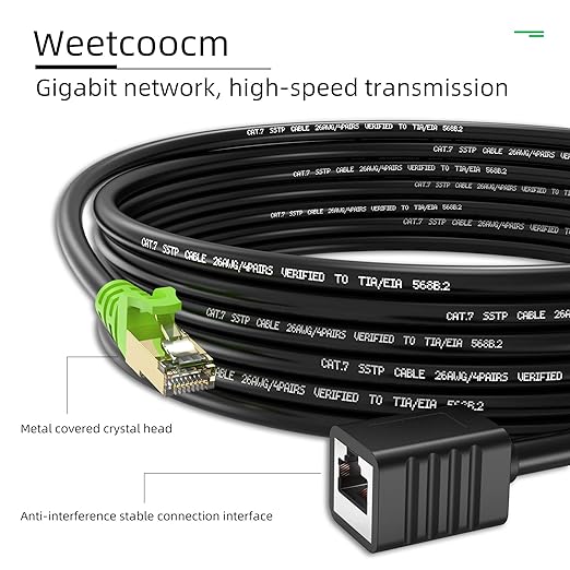 Ethernet Extension Cable 1.5ft, Network Cat6a Extension Patch Cable RJ45 Cords Shielded Male to Female Connector (1.5FT)