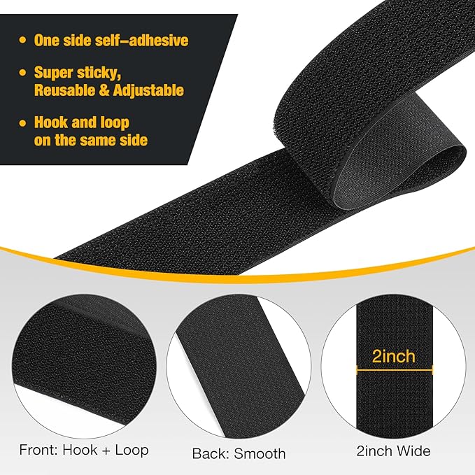 26ft x 2in Heavy Duty Cable Straps with 20pcs Plastic Buckles, Free Cut to Length Cinch Strap, Reusable & Adjustable Hook and Loop Straps for Cable Ties, Cord Organizer, Wire Management