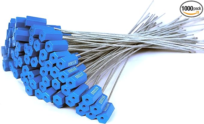 1000 Blue Steel Cable Seals - Metal Tamper Proof Seals Numbered Security Tags - Self-Locking Security Ties for Containers Truck Trailer Tractor Cargo ISO 17712