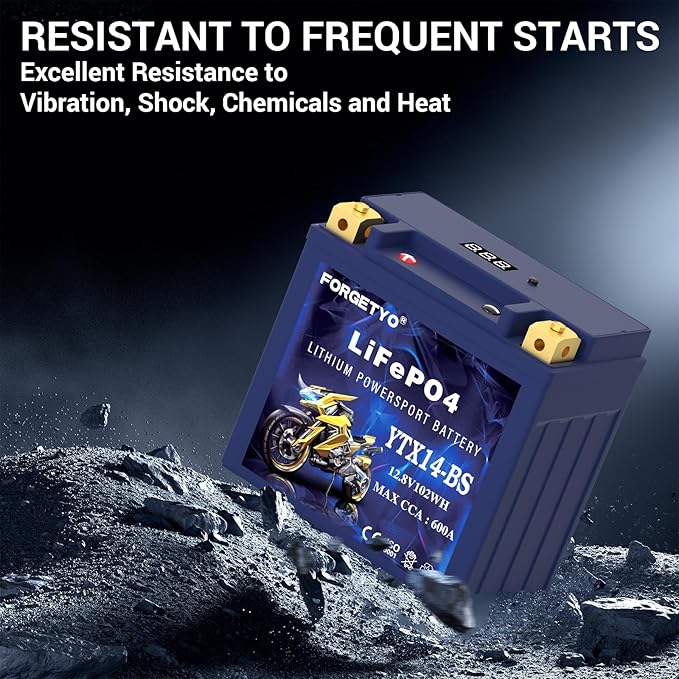 YTX14-BS Lithium Motorcycle Battery, ATV Battery 12V 8AH 600CCA Compatible with Yamaha Scooter Snowmobile Jet Ski, Scooter, PWC & More