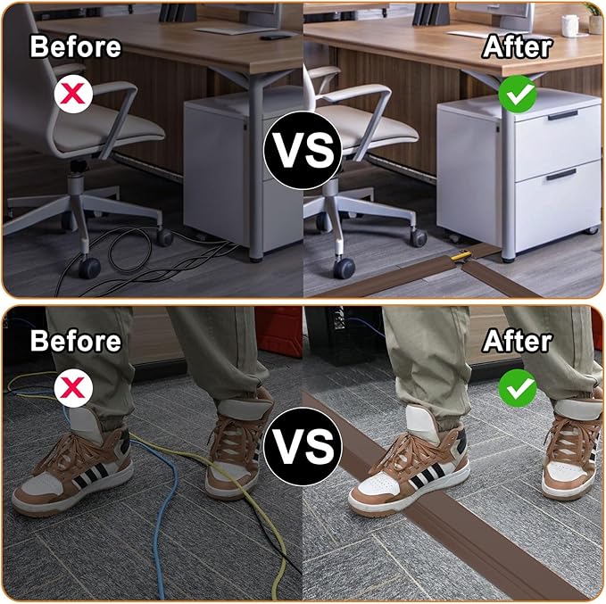 Eapele 10 ft Floor Cord Cover Heavy Duty Cable Protector, Cord Covers for Wires on Floor, Floor Cable Cover Easy to Unroll Prevent Trip Hazard for Home Office or Outdoor Settings (Brown)