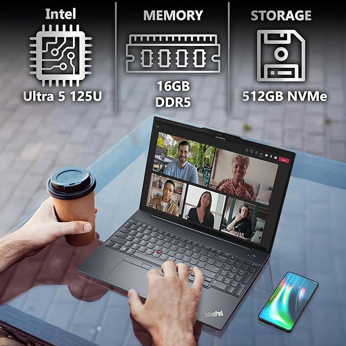 Lenovo ThinkPad T16 Gen 3 Business Laptop 16” FHD+ Display, Intel Ultra 5-125U (Beats i7-1355U), 16GB DDR5 RAM, 512GB SSD, 5MB Webcam, WiFi 6E + BT, RJ-45, HDMI, Win 11 Pro, 3 Yr Wty, Copilot, Black