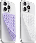 2PCS Silicone Suction Cup Phone Case Mount Double Sided, Hands-Free Phone Accessories Holder for Selfies and Videos, Silicon Sticky Phone Grip for iPhone and Android Transparent&Lavender