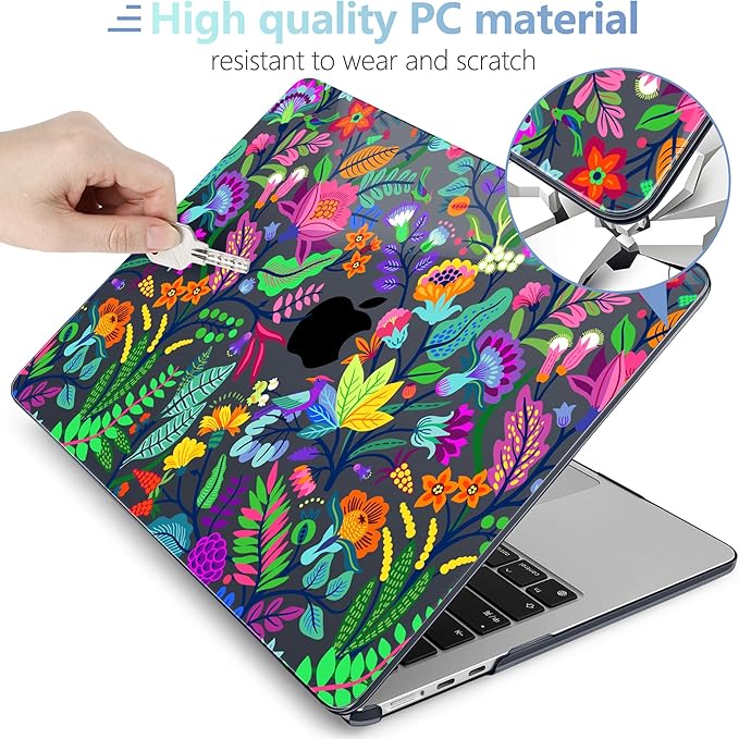 MEEgoodo Case for MacBook Air M4/M3/M2 13.6 inch 2025 2024 2022, Fit Model A3240 A3113 A2681, Compatible with MacBook Air 13 inch, Laptop Hard Case with Keyboard Cover, Bright Flowers & Tropic Leaves