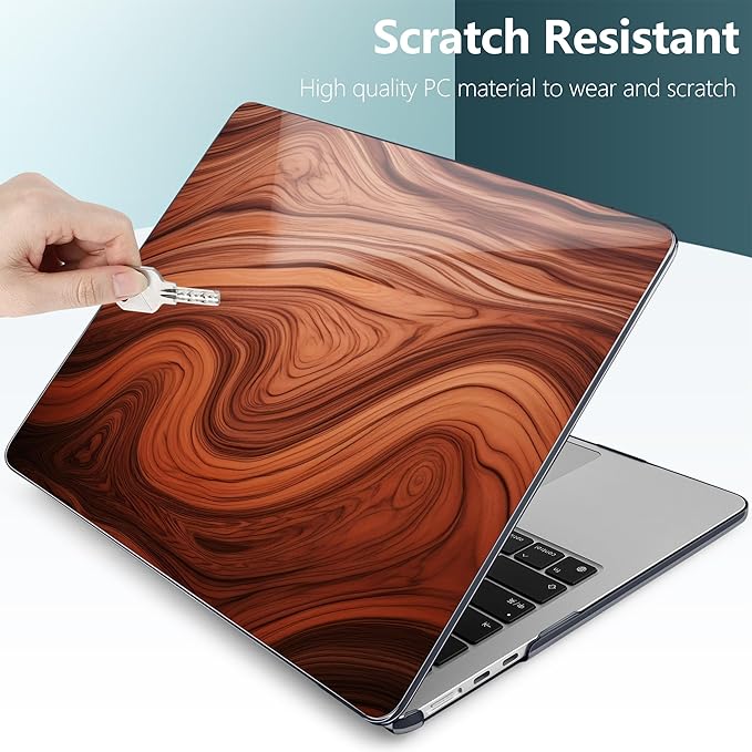 TWOLSKOO Compatible with M4 MacBook Air 13.6 inch Case 2025-2022 Release M4 A3240 M3 A3113 M2 A2681, Plastic Hard Shell & Keyboard Cover & Type C Adapter & Screen Protector, Wood Grain