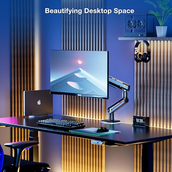 RGB Gaming Monitor-arm for Flat/Ultrawide/Curved Monitors 32 to 60 inch, Heavy Duty Stand Load up to 20 kg, VESA 75/100 mm Monitor-Mount F6-G