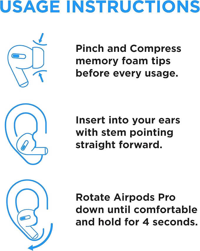 Foam Masters Memory Foam Ear Tips for AirPods Pro 1st & 2nd Gen | Comfortable | Secure | Better Noise Cancellation | Version 3.0 Replacement Buds (Large - 3 Pairs, Black)