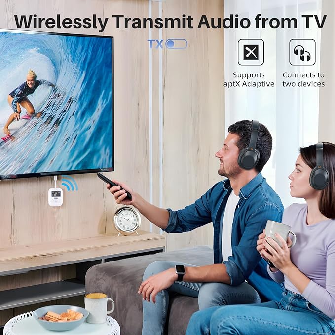 1Mii SafeFly Min+ Bluetooth Transmitter and Receiver,Bluetooth Adapter for Airplane, Supports to 2 AirPods/Headphones,Use with Any 3.5mm Jack on Airplanes, Gym, TVs, Car, Home, Boat(White)