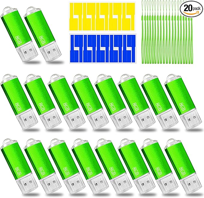 8GB USB Flash Drive 20 Pack Nicepicten Bulk USB 2.0 Thumb Drives 20Pack Metal Jump Zip Drive Memory Stick Pendrive Memoria USB 8 GB with 20PCS Lanyard Label - Green 20 X 8GB Flash Drives Bulk