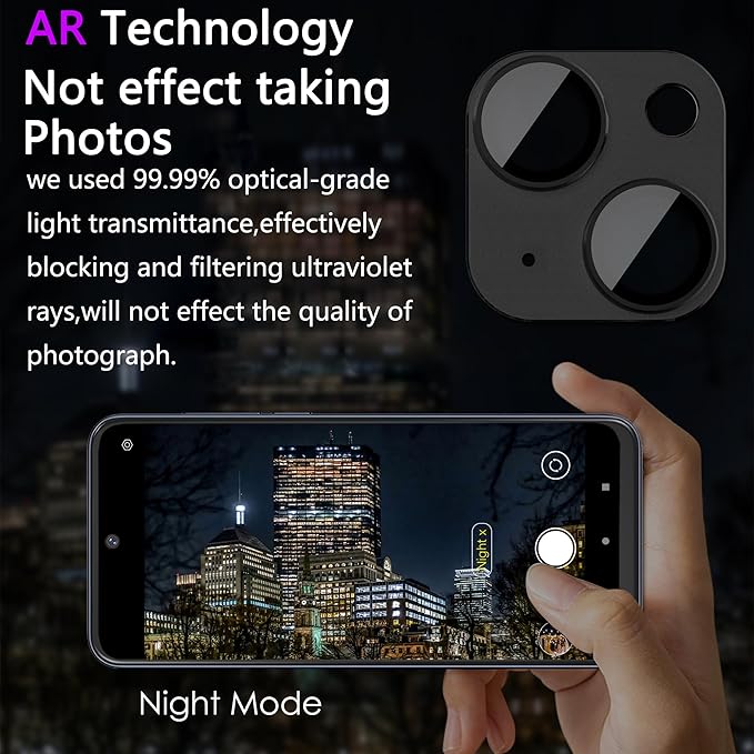 2 Pack Camera Lens Protector for iPhone 14 / iPhone 14 Plus,[Not Easy to Breakn ] AR Tempered Glass Strong Adsorption Metal Camera Cover Screen- black