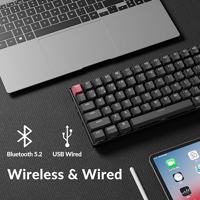 Keychron K2 75% Layout QMK Wireless and Wired Options Mechanical Keyboard Super Banana Switch, Paired with Shine-Through Double-Shot PBT Keycaps for Mac Windows-Version 3