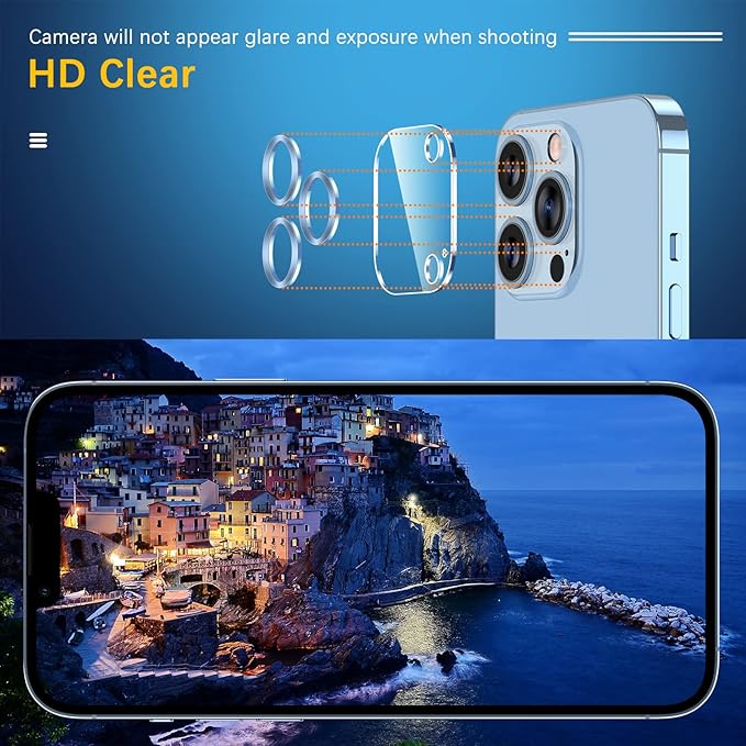 UniqueMe [3 Pack] Camera Lens Protector Compatible with iPhone 13 Pro 6.1" / 13 Pro Max 6.7" Tempered Glass,[Case Friendly][New version][Scratch-Resistant][Easy Installation] -Sierra Blue