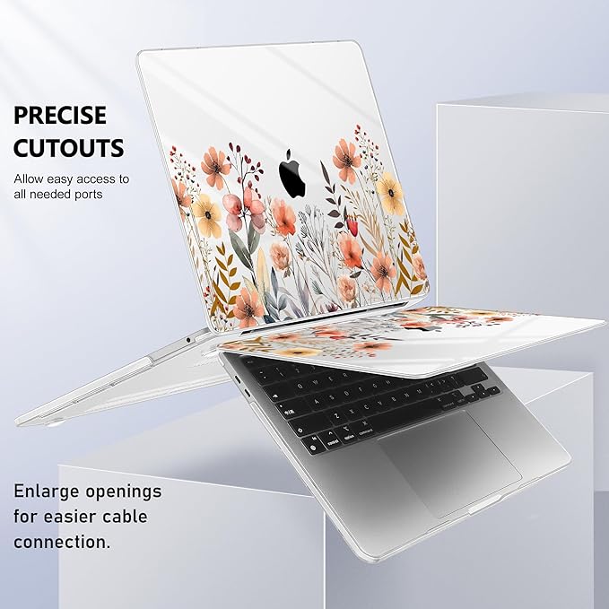 Case for MacBook Pro 13 inch with/Without Touch Bar (2016-2022, M2 A2338 M1 A2289 A2251 A2159 A1989 A1706 A1708), Hard Shell + Keyboard Cover + Dust Plug, Watercolor Flowers