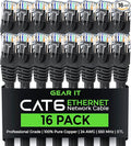 GEARit Cat 6 Ethernet Cable (16-Pack 1 Foot) Cat6 Network Patch, 10Gbps, RJ45, Snagless Cord, Gold-Plated Connectors, Internet for PC, TV, Tablet, Router, Printer, Servers, IT Data Center - Black