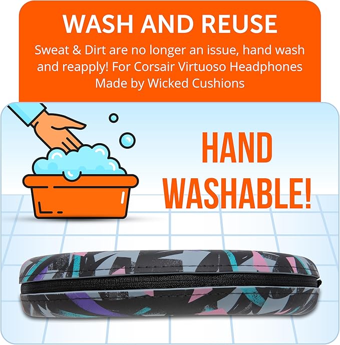 WC BandZ Virtuoso V2 - Silicone Headband Cover for Corsair Virtuoso Headphones by Wicked Cushions | Machine Washable, No More Flaking Leather | for Virtuoso Wireless, XT, and SE | 90's Black