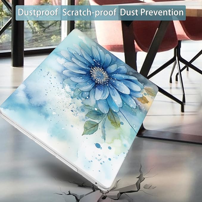 Mektron for MacBook Pro 13-inch Case 2022 2021 2020 Release A2338 M2 M1 A2289 A2251, Printed Plastic Hard Shell Cover for MacBook Pro 13.3-inch Touch Bar Fits Touch ID, Watercolor Blue Flower