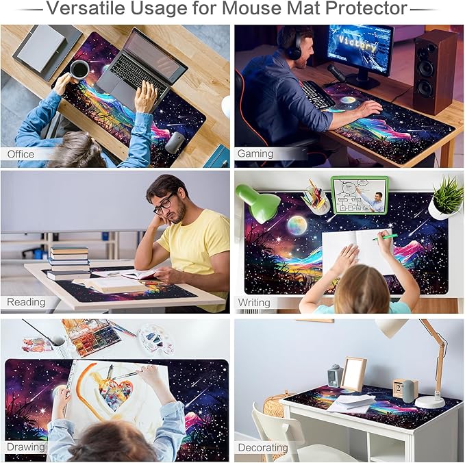 Lokigo Desk Pad Moon Meteor, Big Mouse Pad Mountains Boys Girls Extended Large Gaming Mouse Pad for Desk Non-Slip Rubber Base Stitched Edges DeskMat Work Office Laptop Keyboard DeskMatt