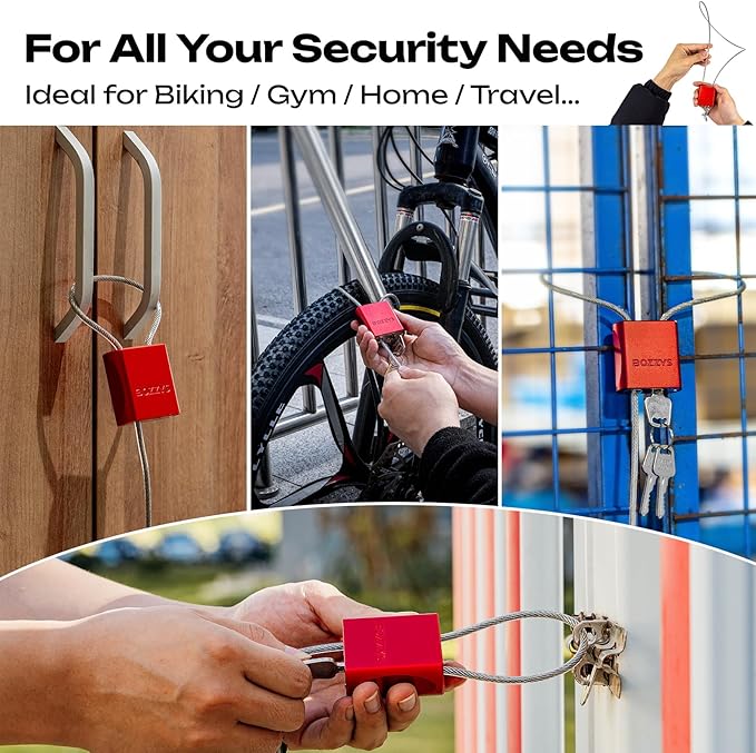 Cable Padlock with 3 Keys | L 1.15ft(0.35m),D 1/6in(4mm) Adjustable Steel Cable Lock | Aluminum Locks for Bikes, Gate, Lockers & Outdoor Gear | Weatherproof & Red