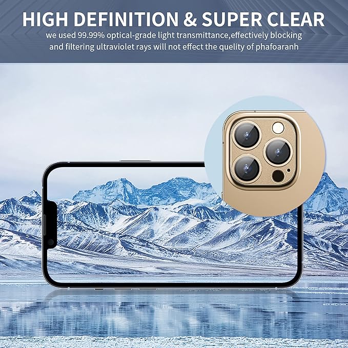 Camera Lens Protector for iPhone 14 Pro/iPhone 14 Pro Max, Alloy Metal Camera Cover with Tempered Glass Screen Protector Accessories,Case Friendly,Scratch Resistant,Easy to Install -Gold
