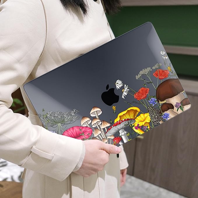 MEEgoodo Case for MacBook Air M4/M3/M2 13.6 inch 2025 2024 2022, Fit Model A3240 A3113 A2681, Compatible with MacBook Air 13 inch, Laptop Hard Shell Case with Keyboard Cover, Forest of Mushrooms