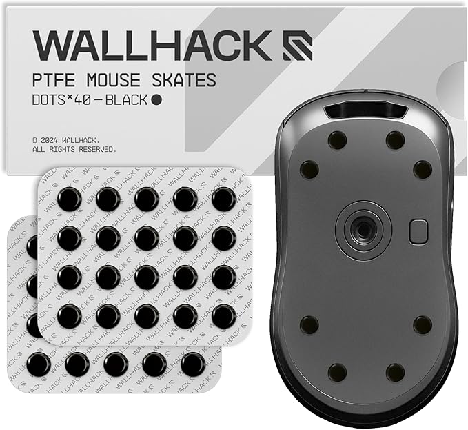 Wallhack PTFE Dot Mouse Skates | Premium Universal Skates for Gaming Mice | Ultra-Smooth Glide on Cloth & Glass Pads | Customize Speed & Control | Fast, Easy to Apply | Black 7mm x 7mm