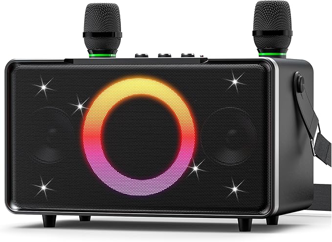 GFEEN Portable Bluetooth Speaker: 100W(160W Peak), 15H Playtime, Wireless Speakers with Microphone, 5″ Subwoofer, Loud Sound, Light Show, Fast Charging for Outdoor, Party, Backyard(Silver with 2Mic)