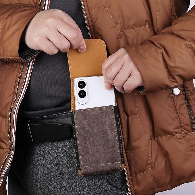 Phone Holster Pouch Case Belt Clip Loops Card Slot for Man iPhone12 13 14 15 16 17,11 12 13 14 15 16 17pro,17Air/Samsung S25 S24 S23 S22 S21 S20/LG/Moto (Brown&Yellow, L(6.1" x3.2''x0.8))