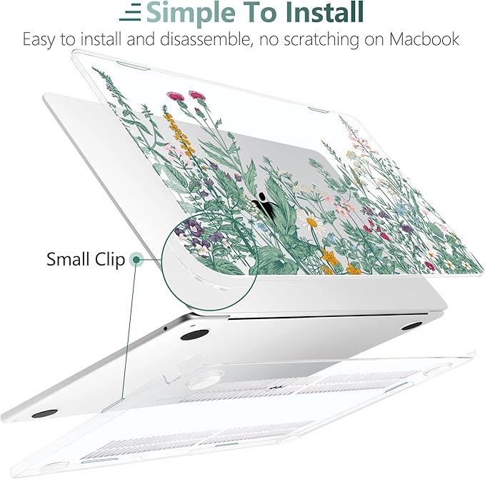 TWOLSKOO for M4 MacBook Air 13.6 inch Case 2025-2022 Release M4 A3240 M3 A3113 M2 A2681, Plastic Hard Shell & Screen Protector & Keyboard Cover & Trackpad Film, Botanical Illustration