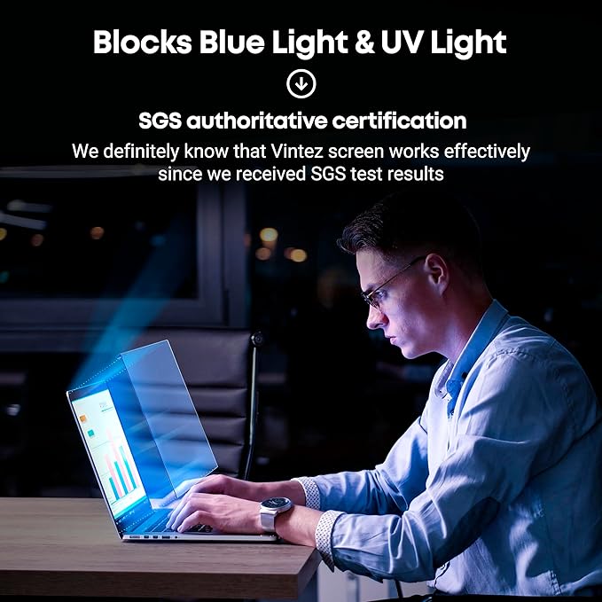 VINTEZ Blue Light Screen Protector for 14 Inch Computer Monitor and Laptop – Anti-UV Blue Light Blocking Film for Desktop PC, Eye Protection Filter, 12.6" x 8.1", 1 Pack