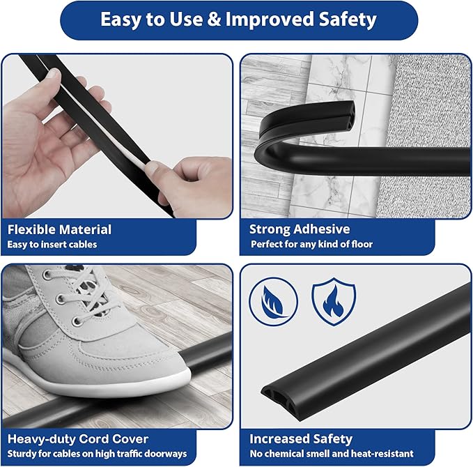ZhiYo 4ft Cord Hider Floor for 1 Small Wire, Soft PVC Cord Covers for Wires on Floor, Wire Cover to Hide Power Cords, Cable Cover Protect Cords, Cable Cavity: W0.47in x H0.28in Ivory Beige