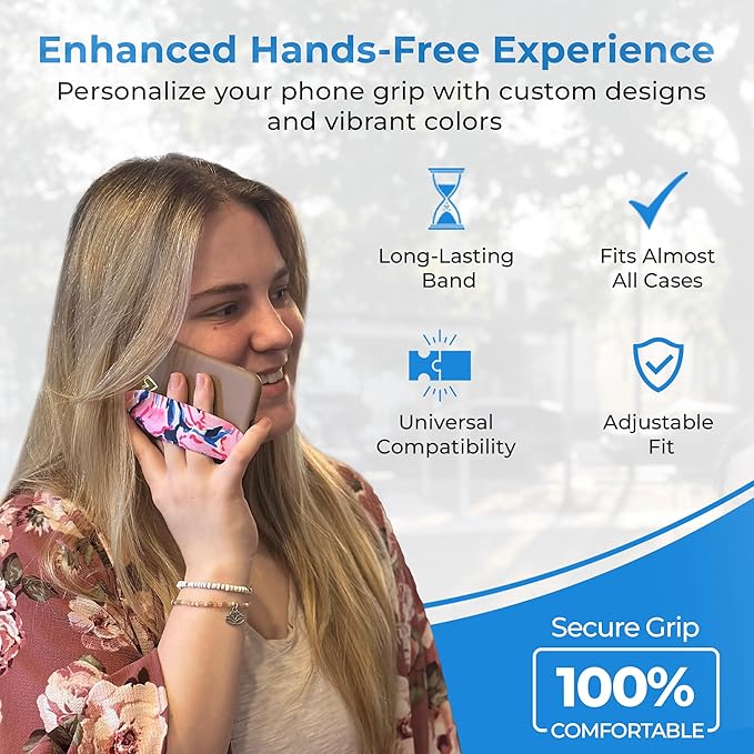 Phone Grip Strap - Pack of 2 Reversible Finger Holder for Phone Back, Customizable Anti-Slip Design, Wireless Charging Compatible Detachable Holder for iPhone - Metallic Rose