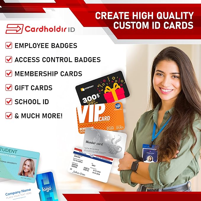 Easy Badges Solid 210 ID Badge Printer | with Beginner Software, HD Webcam, & Everything Needed to Design and Print 200 ID Cards, | Single Sided Employee & Student ID Card Printer