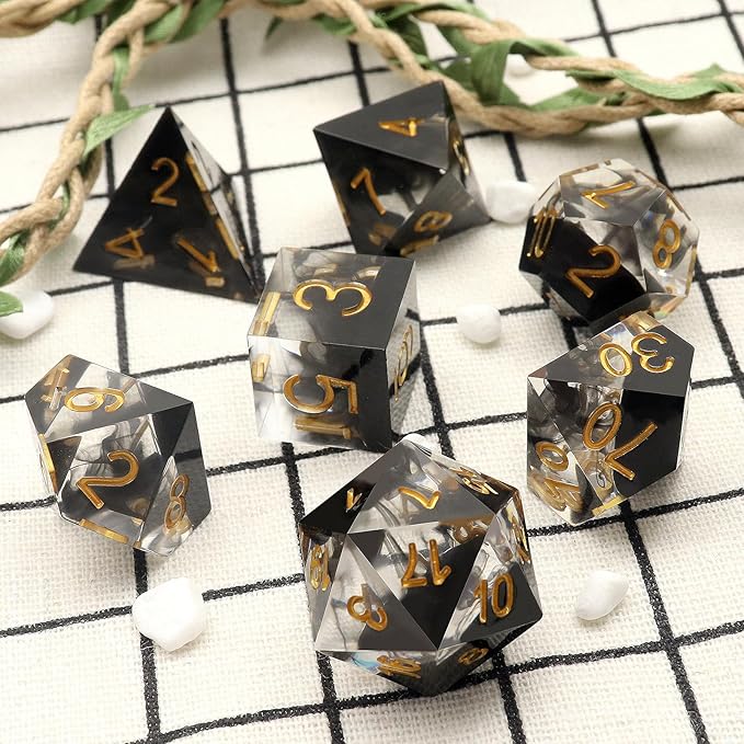 Haxtec Sharp Edge Dice Set DND Dice Set with Dice Case Handmade Black Swirls Resin D&D Dice Set for TTRPGs Compatible with Dungeons and Dragons Gifts-Dark Soul