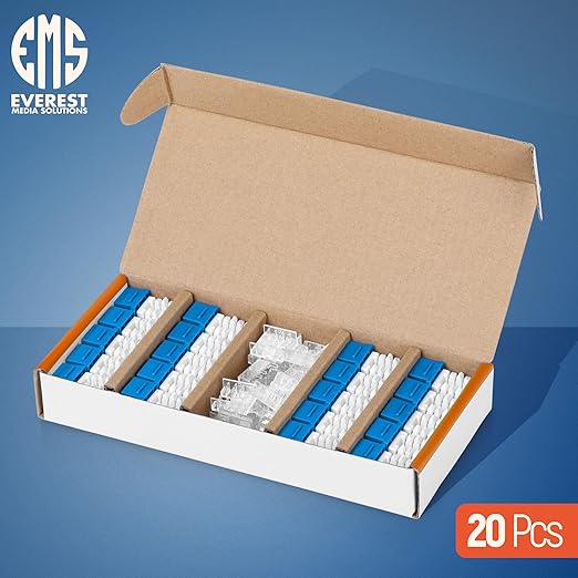 Everest 90° Angled RJ45 Cat6A Keystone Jacks 20-Pack in Blue - Slim Profile Female RJ45 Connectors - Cat 6A Keystone Jack - Compatible with 90° Angled Speed Termination Tool - easyJACK (B094WB91H3)