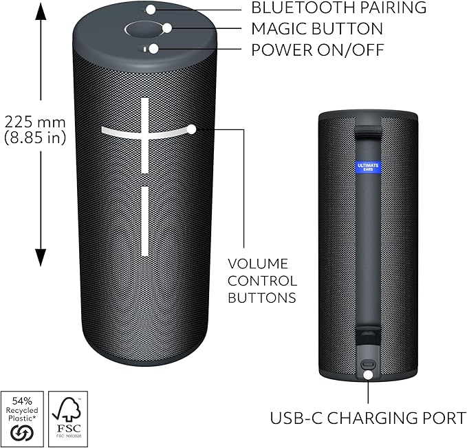 Ultimate Ears MEGABOOM 4 Portable Waterproof Bluetooth Speaker, 360-Degree Sound, Thundering Bass, 147ft Range, 20-Hour Battery, Floating Speaker - Black
