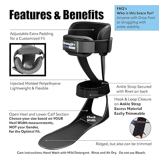 Brace On AFO S-Type - Drop Foot Stabilizer Brace, Moldable, Trimmable, Lightweight Polyethylene, for Women, AFO Brace, Boot for Injured Foot, Women, Left