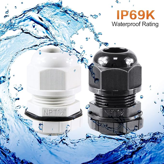 XHF 20 Pcs 1/4 Inch IP68 Strain Relief Nylon Cord Grip NPT Cable Glands Adjustable UL Listed and RoHS Compliant (Black)
