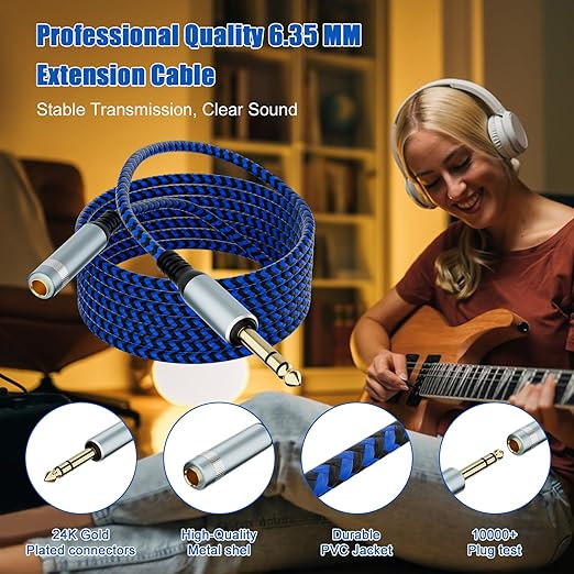 LDKCOK 1/4 inch TRS Extension Cable 20ft, 1/4" Male to Female Stereo Headphone Guitar Cable